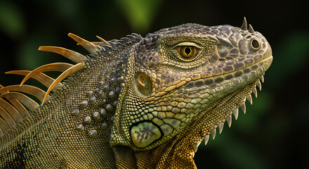 Close Up Of An Iguana Showing Scales Spikes And Sharp Teeth