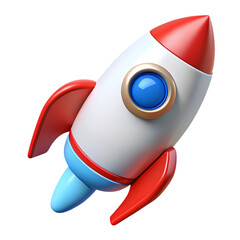Fototapeta premium 3d illustration of cartoon rocket spaceship blasting off on a space exploration mission, isolated on transparent background