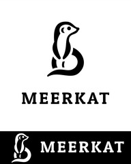Minimalist black meerkat logo design forming the letter B, symbolizing alertness, teamwork, and adaptability in flat and minimalist style 