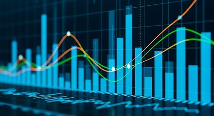 Stock Market Chart with Bullish Trends and Data Analysis for Financial Investment and Economic Growth Projections