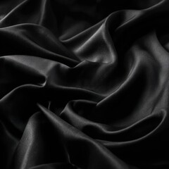 Fototapeta premium Elegant black satin fabric with smooth glossy finish luxurious drape high-quality textile for fashion interior decor upholstery and premium