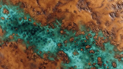Detailed abstract rust and corrosion metal texture with vibrant turquoise and earthy brown colors weathered surface pattern industrial aged surface