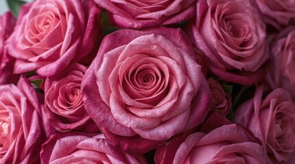 Obraz premium Pink Roses in Bloom: A Close-Up of Nature's Beauty and Botanical Floral Arrangement in Romantic Garden Decor