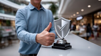 Professional security shield award symbolizing trust confidence and cybersecurity protection for businesses and organizations in modern digital
