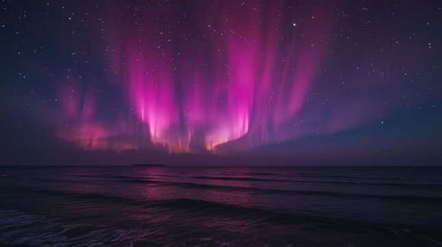 Aurora Borealis Over Water Reflection: Tranquil Night Sky with Northern Lights and Stars in Scenic Nature Landscape Photography