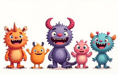 Big set of cartoon monsters. Cute monsters. Kids funny character design for posters, cards., magazins. Vector illustration. High quality