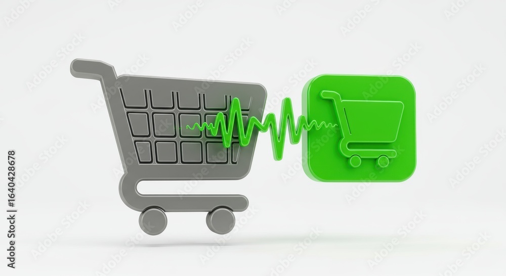 Poster ai driven payment solution concept shopping cart icon with a heartbeat line, symbolizing e-commerce 