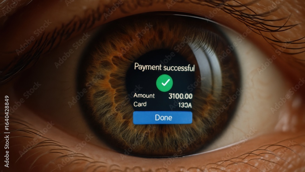Poster ai driven payment solution concept payment confirmation displayed in a human eye, symbolizing digita