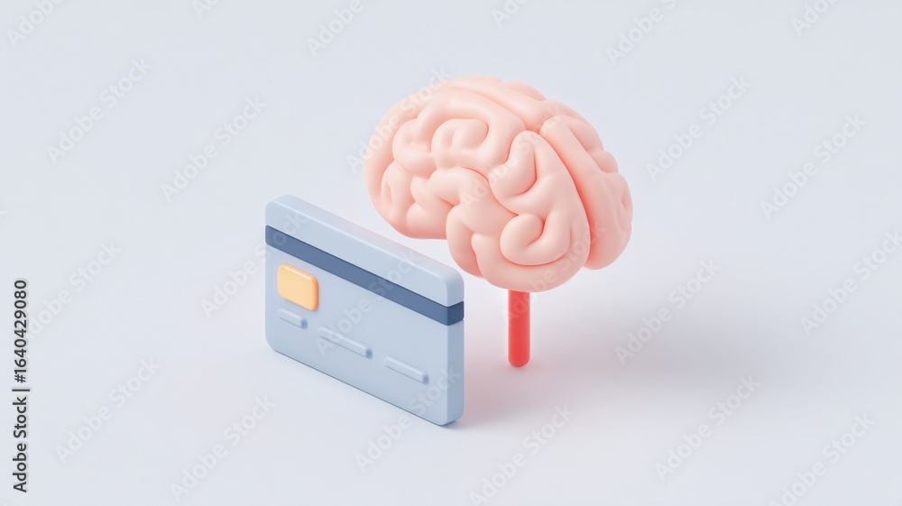 Poster ai driven payment solution concept conceptual image of a brain beside a credit card, symbolizing fin