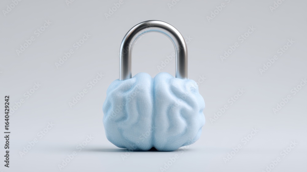 Poster ai driven payment solution concept a padlock shaped like a brain symbolizes mental security and prot