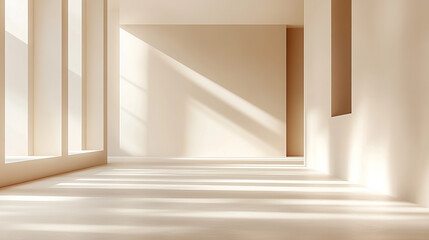 Obraz premium Empty beige minimalist interior with natural light