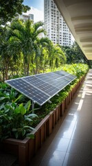 Fototapeta premium Exploring Solar Panels on Urban Sidewalks as Part of Renewable Energy Infrastructure Revolution