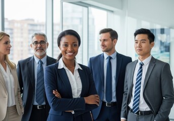 Diverse professional business team standing together in an office