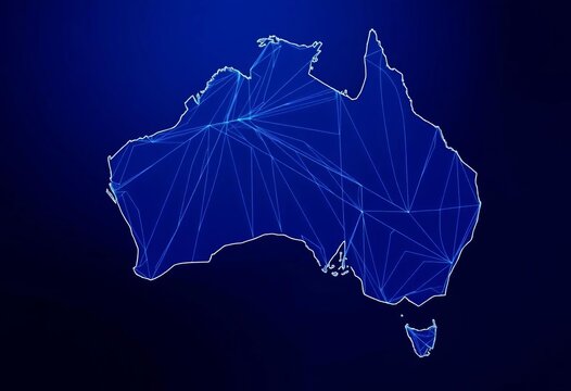 Abstract vector map of Australia, blue lines on indigo background , lines, artwork