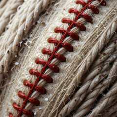 closeup of baseball threads