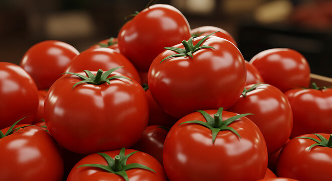 Fresh Bright Red Tomatoes Piled High in a Market Stall