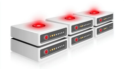 Fototapeta premium Servers with red lights, data center infrastructure and network connectivity servers