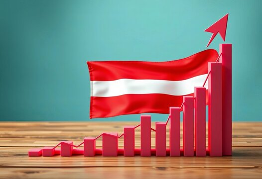 Austria's economic growth visualized with flag and upward trending charts,  progress,  business