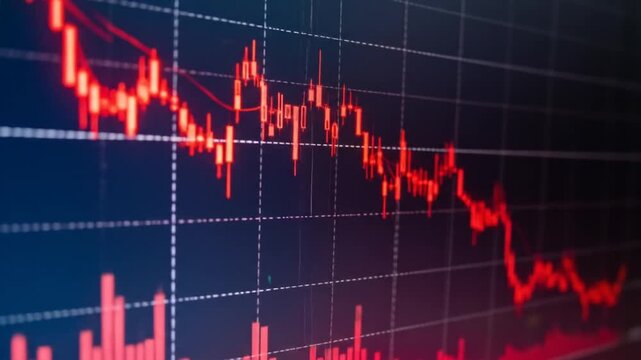 Dramatic stock market crash visualization, red chart descending rapidly, financial recession