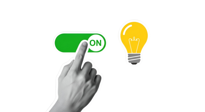 Activating Innovation: Hand Turning on a Light Bulb Switch to Symbolize New Ideas and Energy