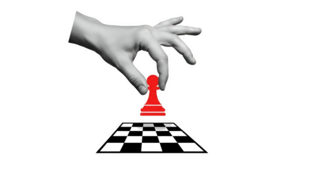 Strategic Chess Move: Hand Placing Red Pawn on Chessboard for Business Strategy Concept