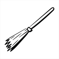 Lineart Flying Broom Item Vector Illustration Minimalist Lineart Style