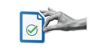 Digital Approval: Hand Holding Document with Green Check Mark for Verification and Compliance.