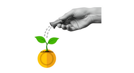 Nurturing Financial Growth: Hand Watering a Coin Plant for Future Investment Success