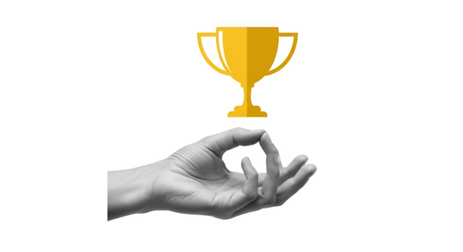 Golden Trophy Presented with Care: Symbolizing Business Success and Achievement Unveiled