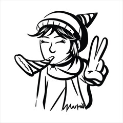 Lineart Peace and Whistle Pose Character Vector Illustration Minimalist Lineart Style