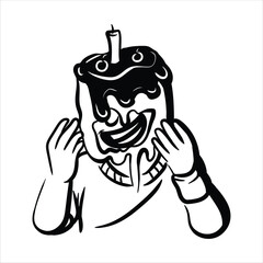 Lineart Throwing Cake Birthday Character Vector Illustration Minimalist Lineart Style