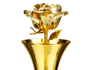  Single Iridescent Crystal Rose in Minimal Gold Bud Vase, Side Angle, Luxurious Lighting, Isolated