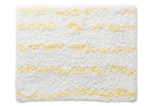 Close up view of a textured white fabric swatch with subtle horizontal stripes of yellow and peach isolated on transparent background - Powered by Adobe