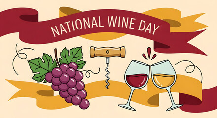 National Wine Day Celebration: Grapes, Corkscrew, and Toasting Glasses