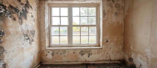 Fototapeta premium Abandoned room with peeling paint and window