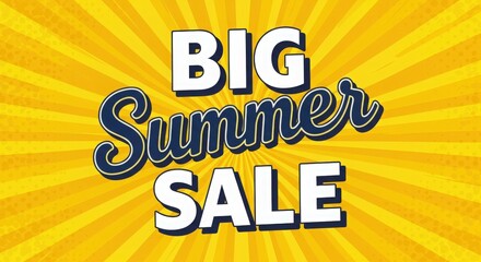 Big summer sale announcement with bright yellow burst background