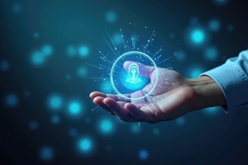Holographic symbol held in a hand.