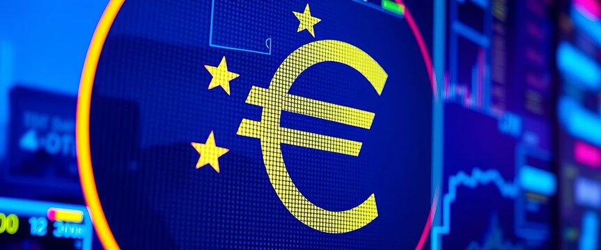 Close-up of euro symbol on a modern digital screen,  business,  european union - Powered by Adobe