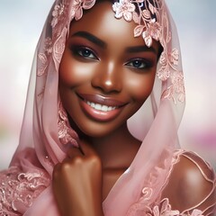 Portrait of a African girl isolated in pink veil