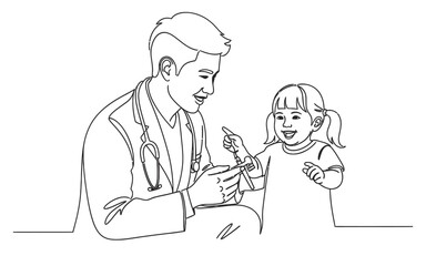 Doctor Examining a Child with a Medical Device in a OneLine Drawing.