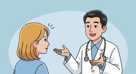 Fototapeta premium Friendly Doctor Discussing with Patient in Cartoon Style.