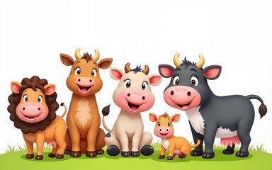 Obraz premium Group of farm cartoon animals. Vector illustration of funny happy animals. High quality