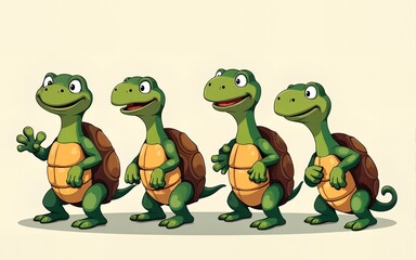 Obraz premium Turtles cartoon. Comic reptile funny characters in various action poses nature wild animals vector turtles illustrations. Reptile, turtle, tortoise animal mascot collection. High quality