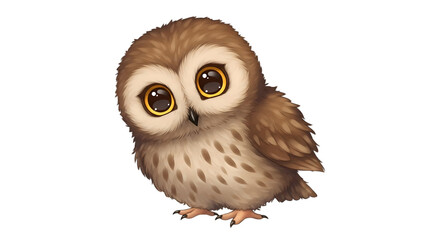 Naklejka premium Cute cartoon owl with big eyes isolated on transparent background