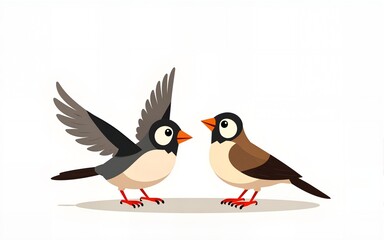 Sparrows. Cartoon birds in action poses exact vector funny sparrows communicating. High quality