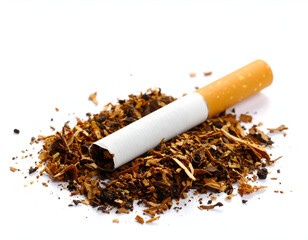 A crushed cigarette on a clean white background, symbolizing quitting smoking	
