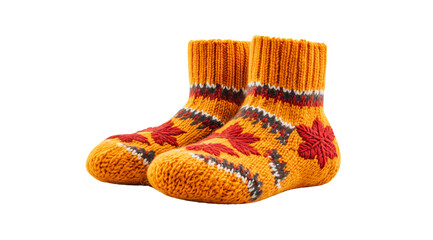 Warm socks featuring a vibrant autumn pattern, created with AI, PNG