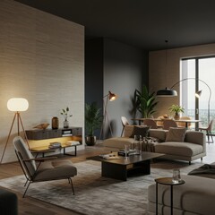 Stunning modern living room interior design with elegant furniture set