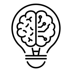 Conceptual icon of AI innovation, creative thinking, and technology solutions. 