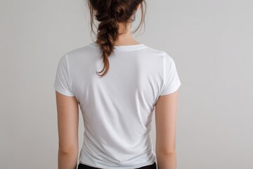 Obraz premium Rear view woman in blank white t shirt mockup
